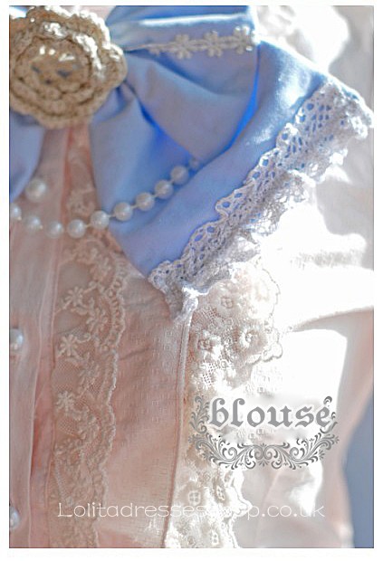 Pink Stand Collar Long Sleeve Bowknot and Lace Trim Princess Lol
