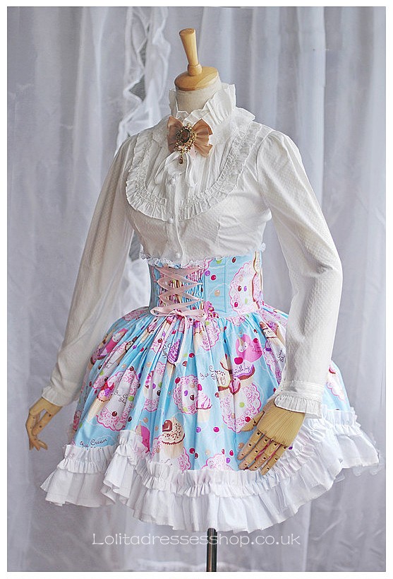 White Stand Collar Long Sleeve Ruffle Princess Lolita Blouse