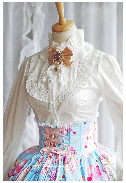 White Stand Collar Long Sleeve Ruffle Princess Lolita Blouse