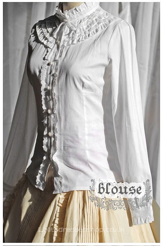 White Stand Collar Long Sleeve Ruffle Princess Lolita Blouse