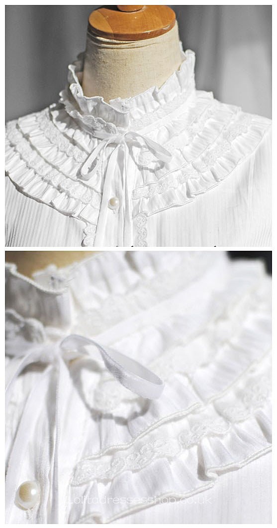 White Stand Collar Long Sleeve Ruffle Princess Lolita Blouse