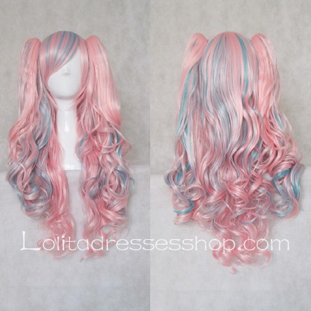 Lolita Curly Wig by Pink and Blue Mixed Color 80cm