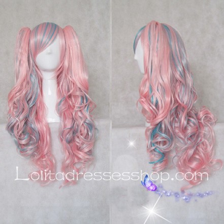 Lolita Curly Wig by Pink and Blue Mixed Color 80cm