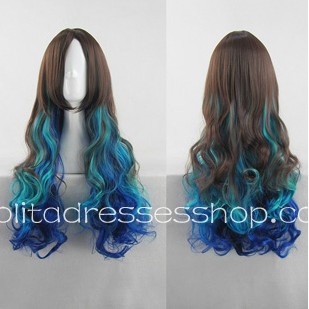 Lolita Curly Wig by Brown Blue Mixed Color 70cm