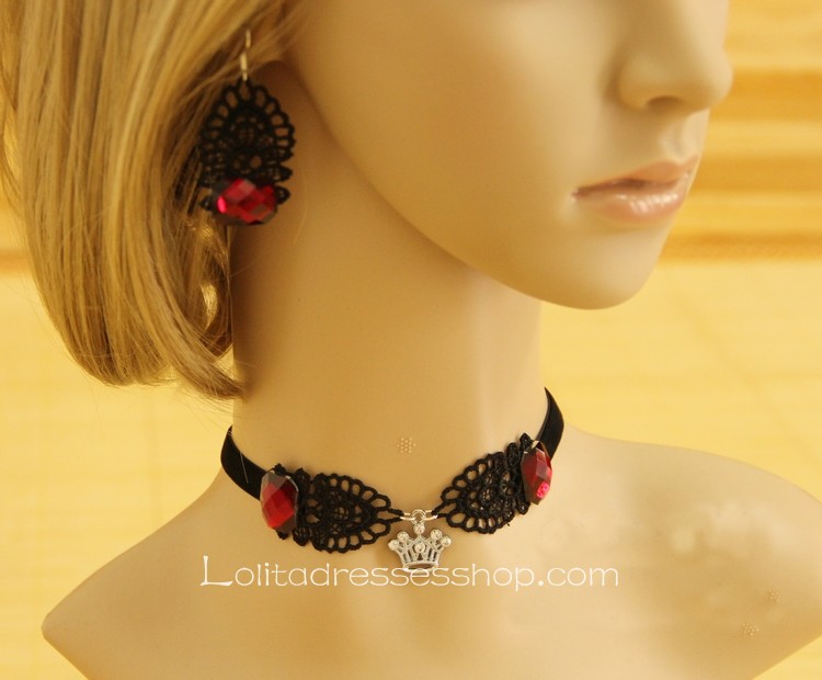 Lady Punk Devil Invitations Black Lace Necklace