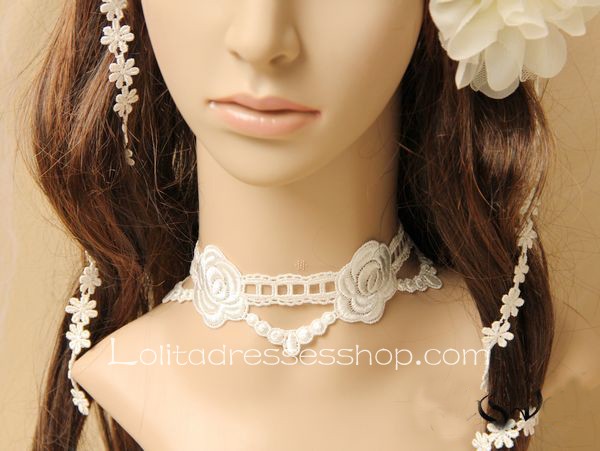 Fairy White Flower Female Short Lace Necklace