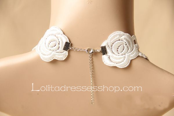 Fairy White Flower Female Short Lace Necklace