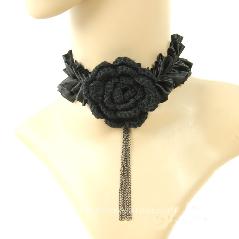 Black Sexy Tassel Flower Collarbone Necklace