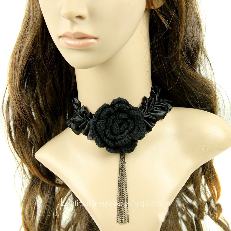 Black Sexy Tassel Flower Collarbone Necklace