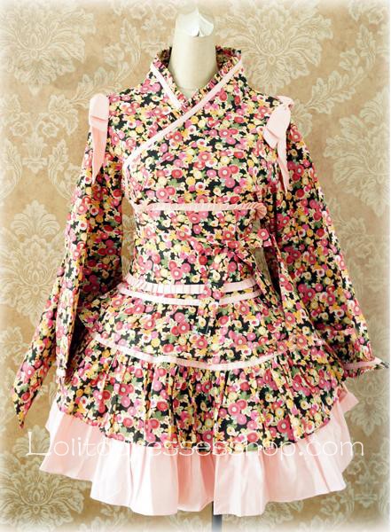 Lolita Pink Sweet Floral Bow Fold Kimono