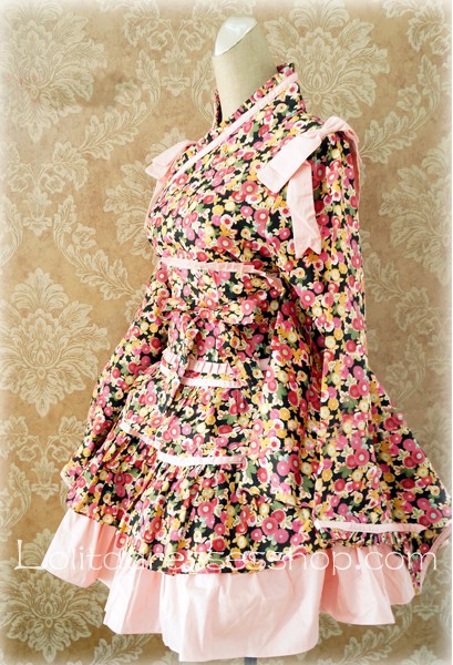 Lolita Pink Sweet Floral Bow Fold Kimono