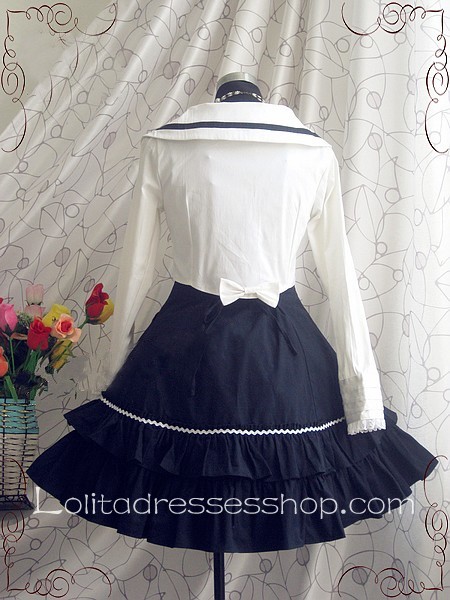 Navy College Wind Slim Bow Princess Dress