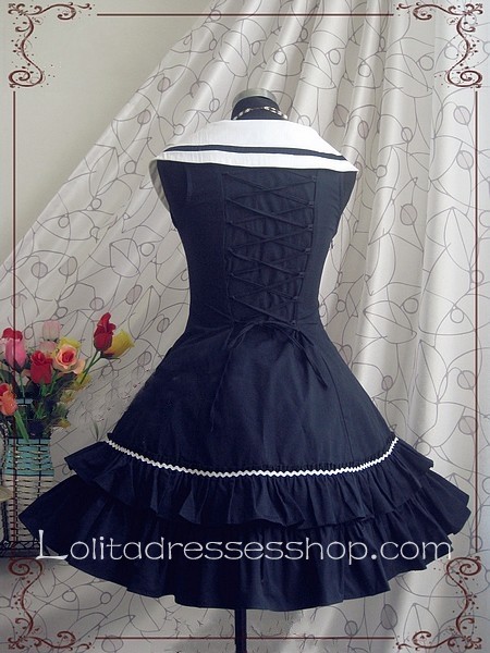 Navy College Wind Slim Bow Fold Princess Dress