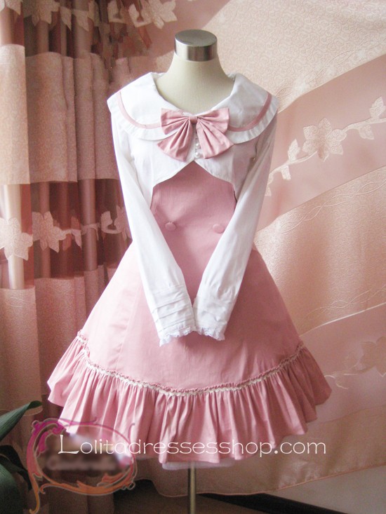 Pink College Wind Slim Bow Princess Dress