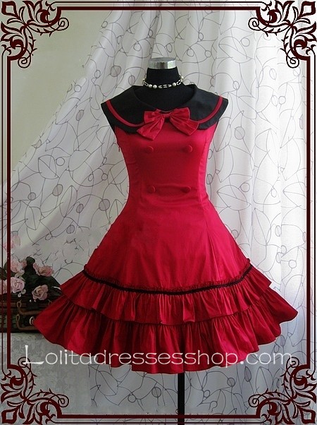 Red College Wind Slim Bow Princess Dress