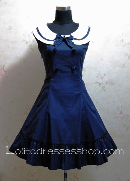 Navy College Wind Slim Bow Princess Dress