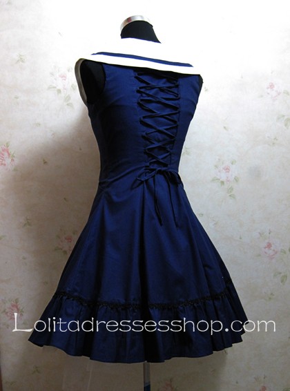 Navy College Wind Slim Bow Princess Dress