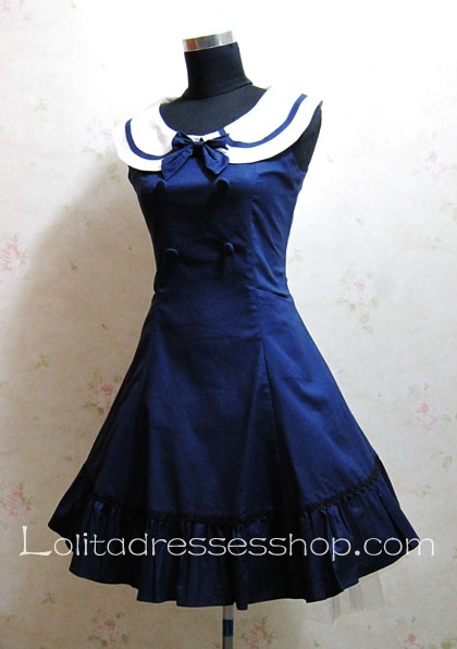 Navy College Wind Slim Bow Princess Dress