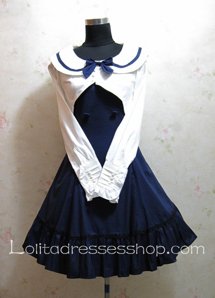 Navy College Wind Slim Bow Princess Dress