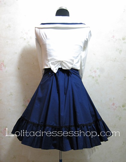 Navy College Wind Slim Bow Princess Dress