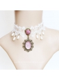 Lolita Fairy White Lace Gemstone Flower Necklace