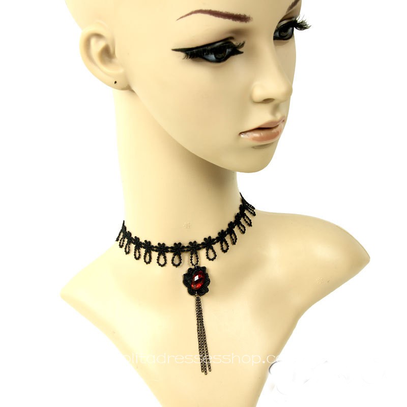 Black Lace Flowers Vampire Female Tassel Short Necklace