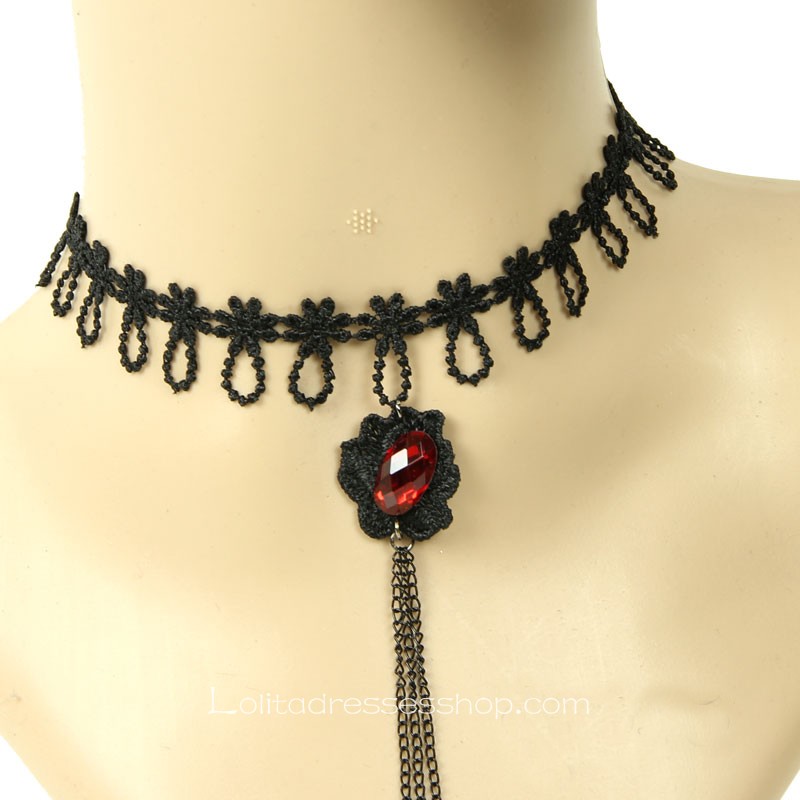 Black Lace Flowers Vampire Female Tassel Short Necklace