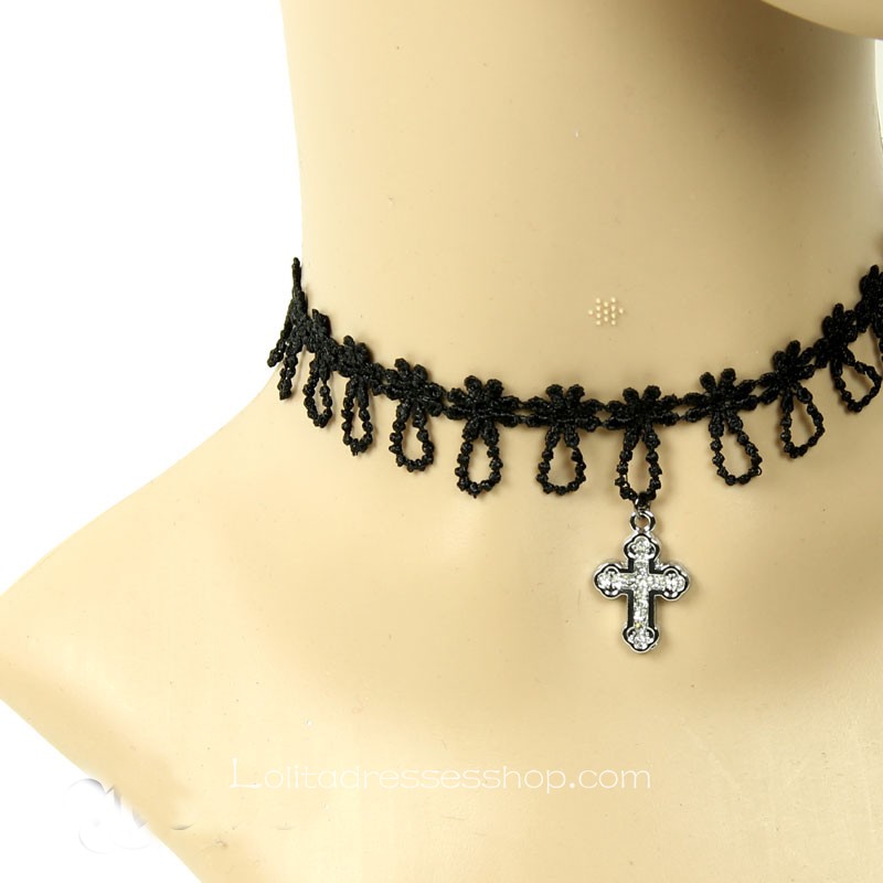 Black Cross Vampire Lace Women Short Necklace