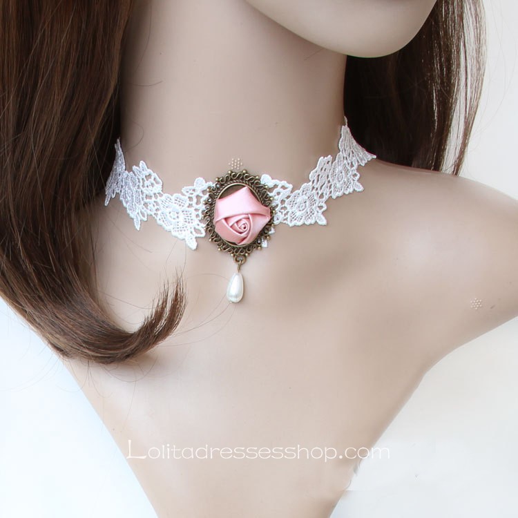 Bridal Lace White Flower Necklace