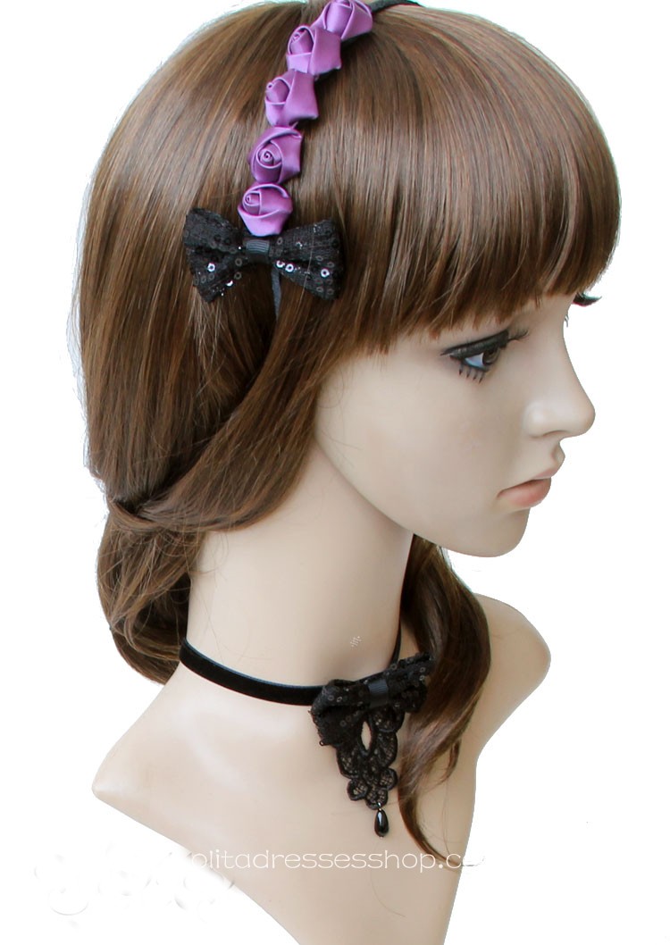 Gothic Lolita Black Lace Bow Necklace