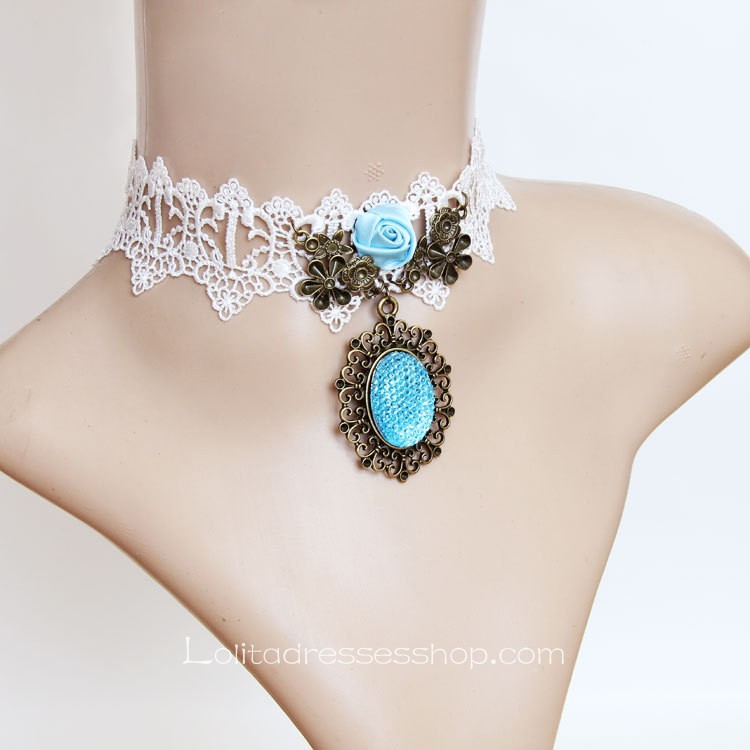 Lolita Aegean Sea White Lace Fashion Flower Necklace