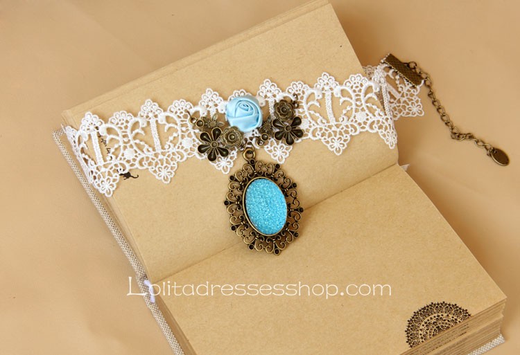 Lolita Aegean Sea White Lace Fashion Flower Necklace