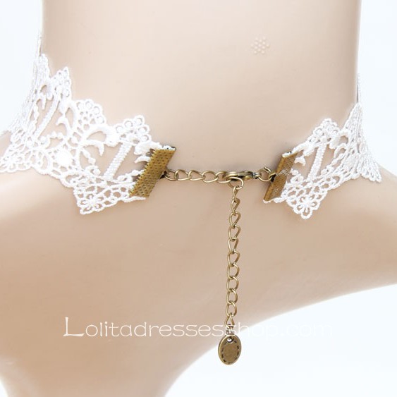 Lolita Fairy White Lace Gemstone Flower Necklace