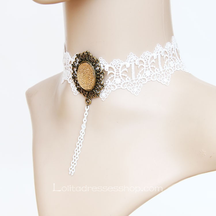 Lolita White Gemstone Louvre Opera Lace Nnecklace