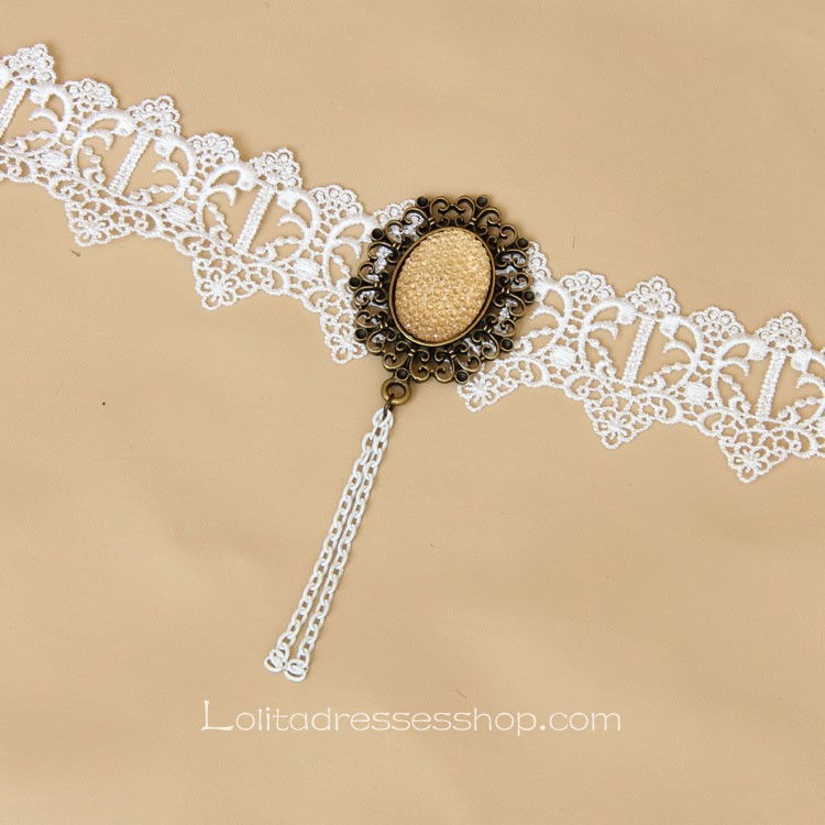 Lolita White Gemstone Louvre Opera Lace Nnecklace