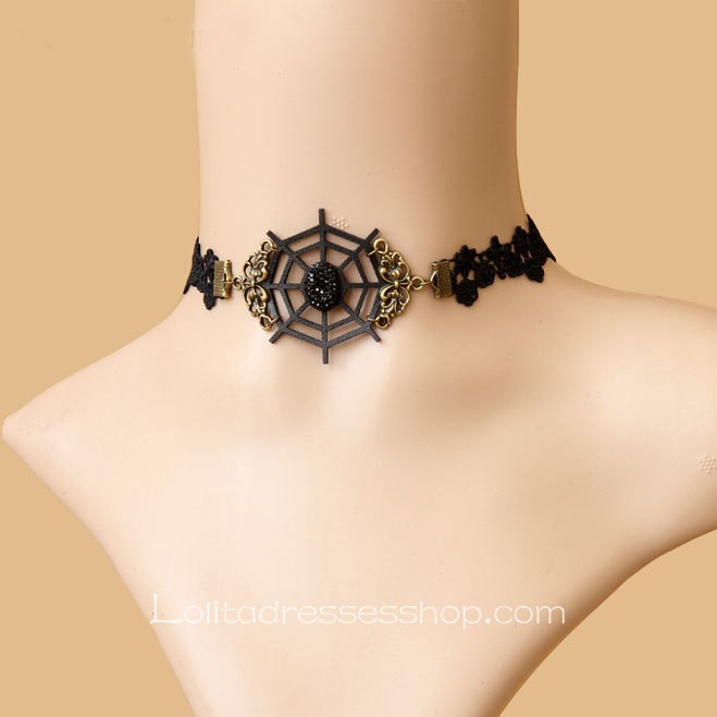 Lolita Gothic Style Black Lace Cobweb Female Necklace