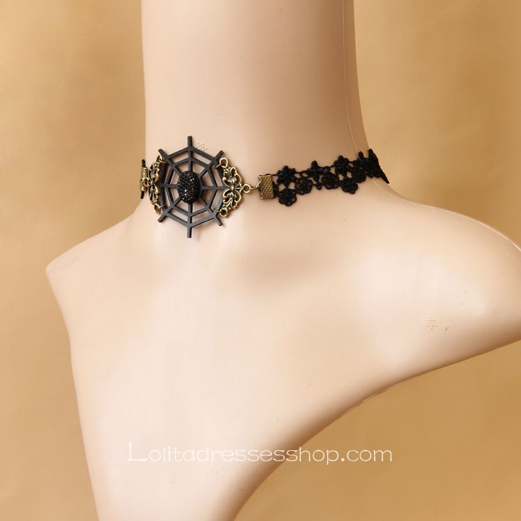 Lolita Gothic Style Black Lace Cobweb Female Necklace