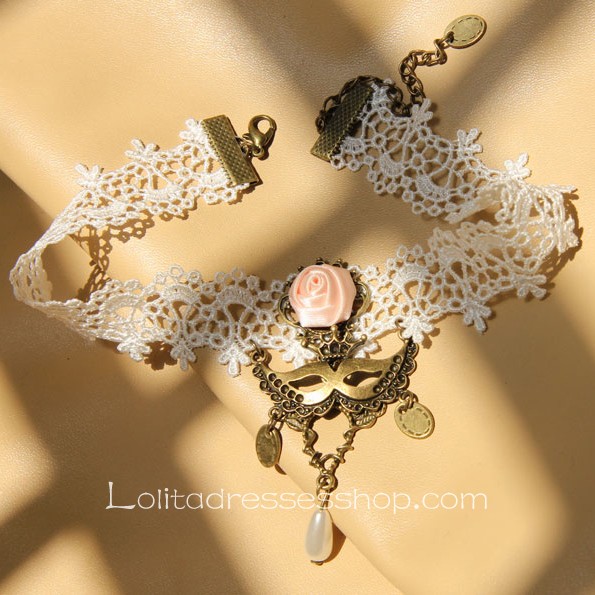 Lolita Masked Queen Vintage Lace White Flower Necklace