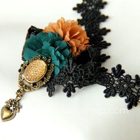 Lolita Retro Black Lace Flower Necklace