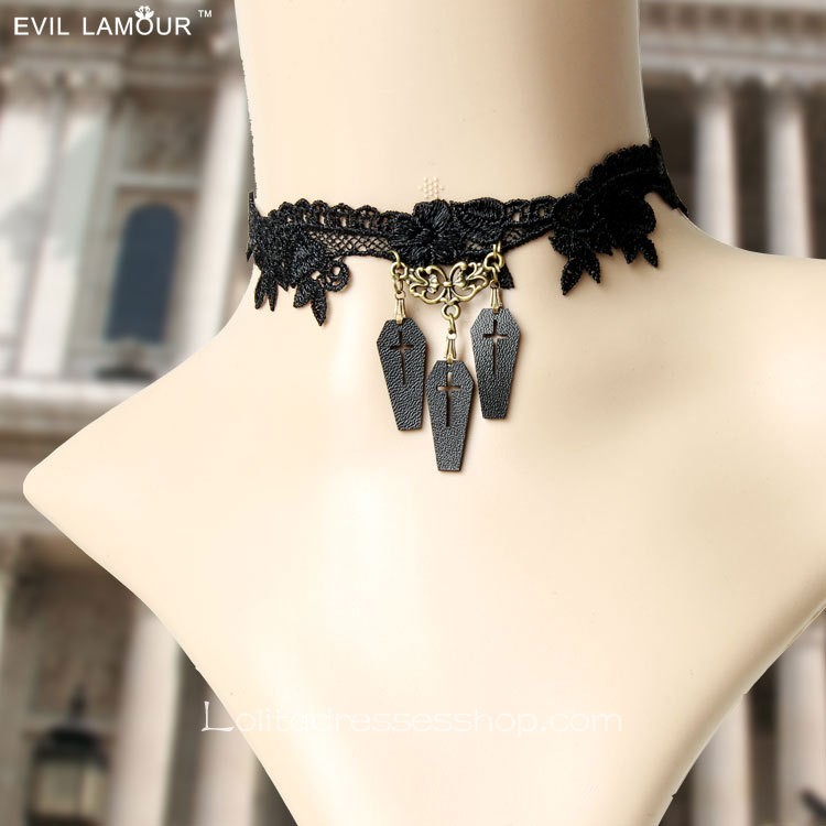 Lolita Gothic Blooded Queen Black Lace Necklace