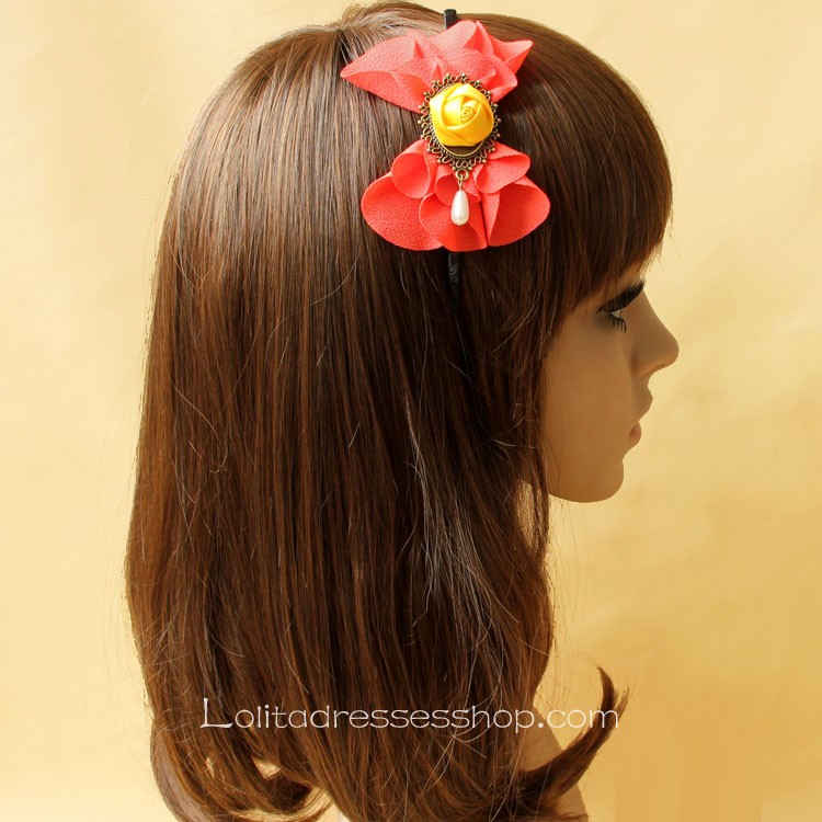 Lolita Headdress Red Retro Bow Flower Headband
