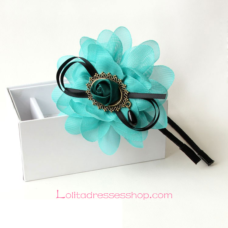 Lolita Headdress Retro Green Chiffon Rose Flower Headband