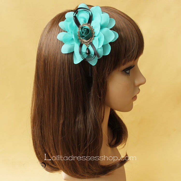 Lolita Headdress Retro Green Chiffon Rose Flower Headband