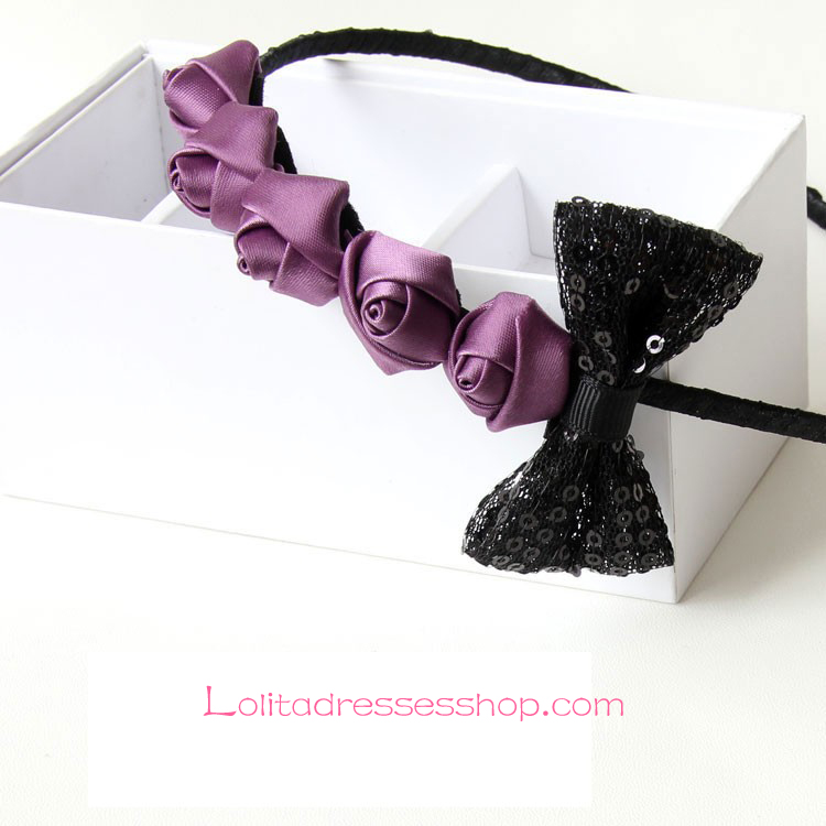 Lolita Headdress Purple Vintage Rose Bow Headband