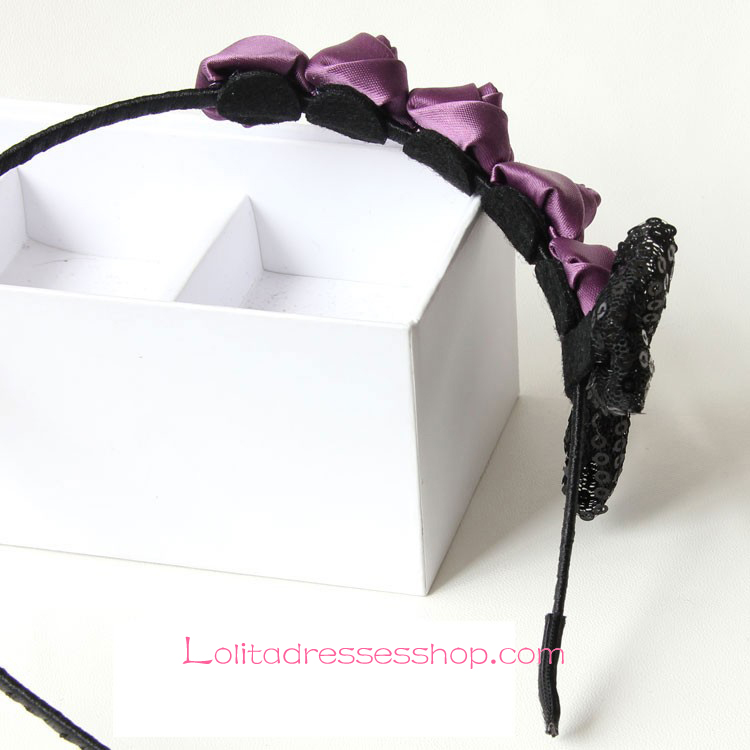 Lolita Headdress Purple Vintage Rose Bow Headband