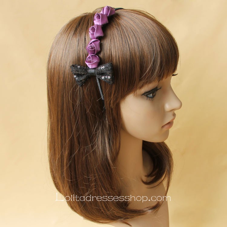 Lolita Headdress Purple Vintage Rose Bow Headband