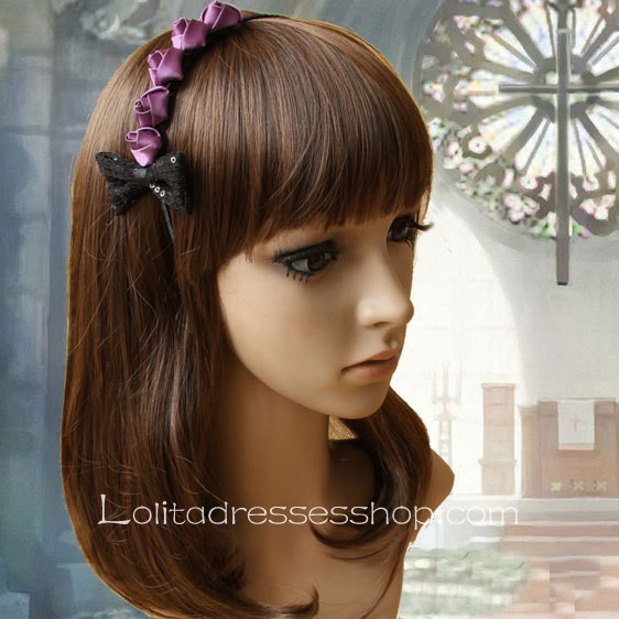 Lolita Headdress Purple Vintage Rose Bow Headband