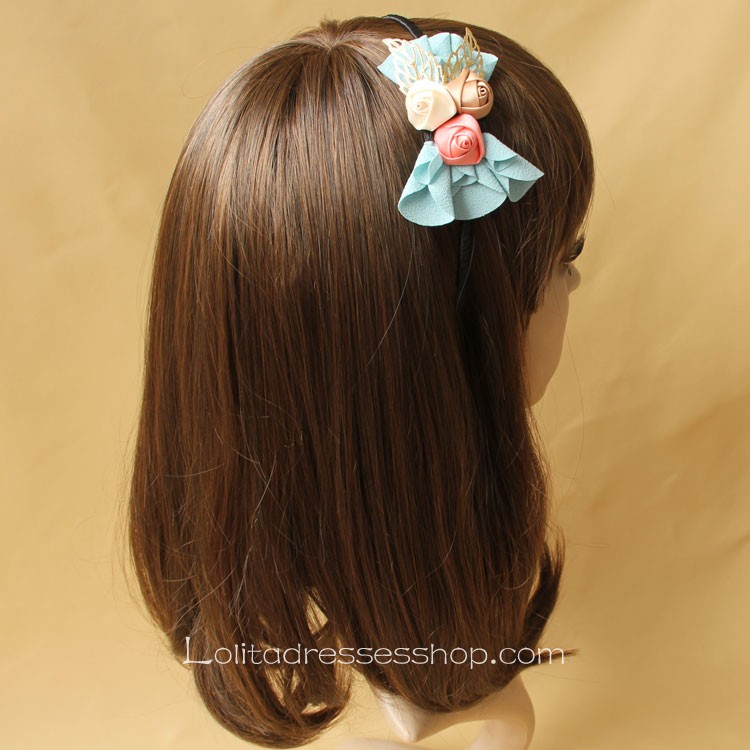 Lolita Headdress Rose Leaf Lady Bow Headband