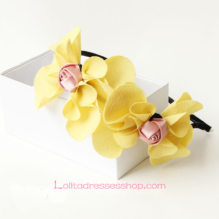 Lolita Headdress Yellow Flowers Bow Headband