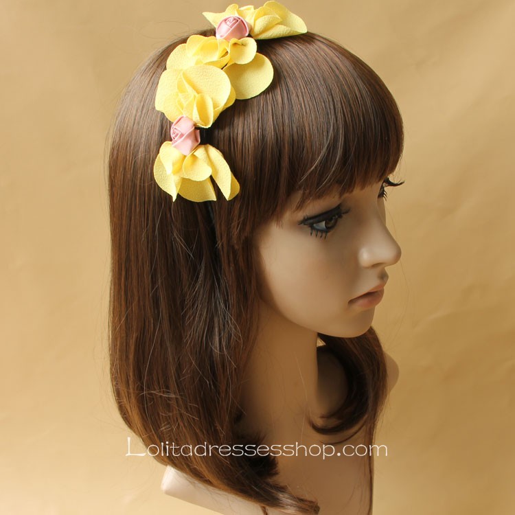 Lolita Headdress Yellow Flowers Bow Headband